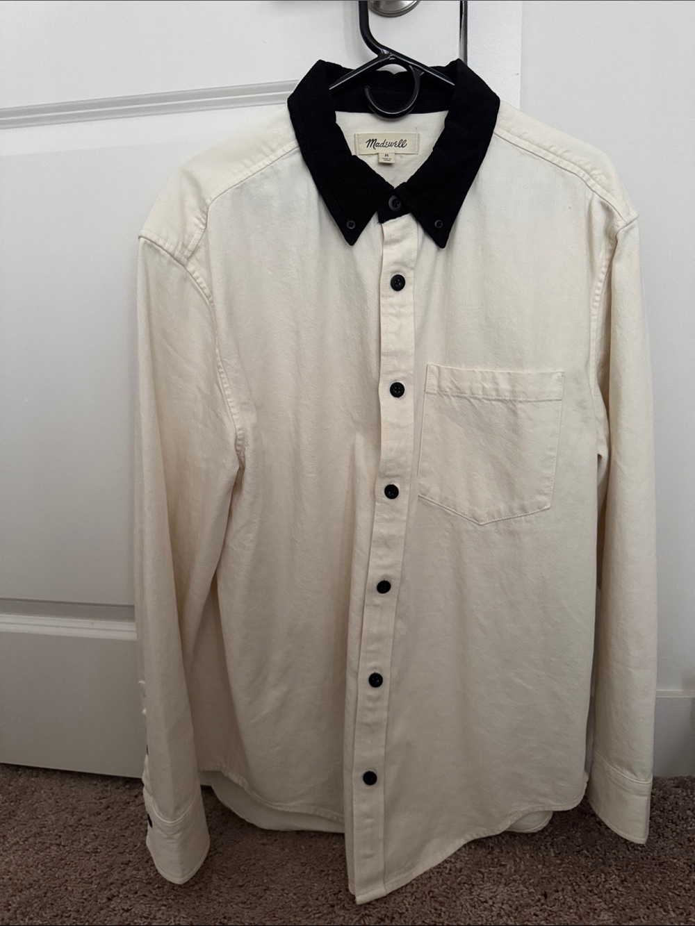 Madewell Cream Button-Up with Black Contrast Collar